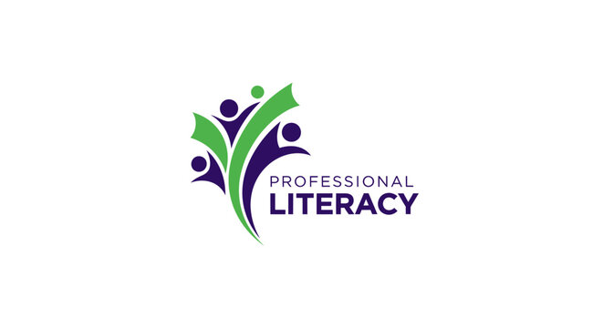 Professional Literacy Logo with Abstract Human Figures.