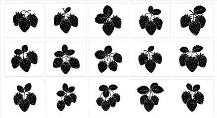 Blackberry silhouettes arranged in a grid pattern on a white background for design and decoration