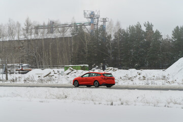 Car journey through icy terrain