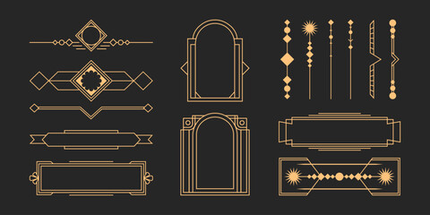Golden vintage frames vector set. Luxury deco design in line art. Ar deco gatsby style elements. © Dora Adora