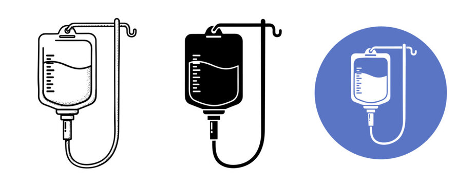 Medical iv drip icon set with black and blue variations