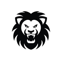 Lion head illustration with fierce expression and sharp teeth
