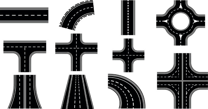 Road and Intersection Icon Set for Traffic, Highway, Navigation, Urban Infrastructure, City Planning, and Transportation Vector Design