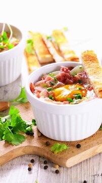 baked egg with cream and bacon