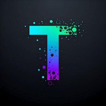 Gradient "T" design with dispersed dots, black background