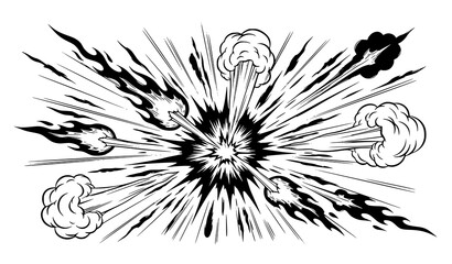 Manga explosion and fire flame hand drawn vector set © Babul