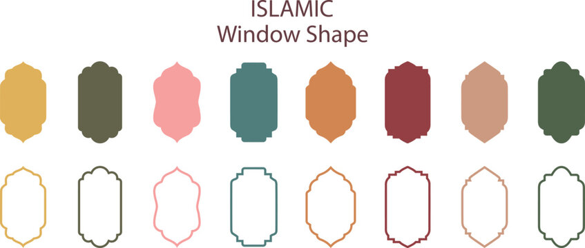 Islamic window frames. Islamic window color silhouette shape collection. Islamic vector shapes of a window or door arch