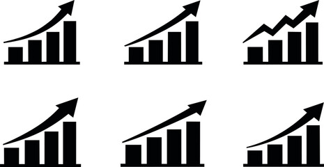 Fototapeta premium Business Growth Bar Chart Icons Collection – Upward Arrow Financial Progress Symbols Isolated on White Background