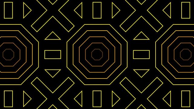 Abstract Geometric Neon Lines Loopable Video Clip with Glowing Yellow Shapes in 4K