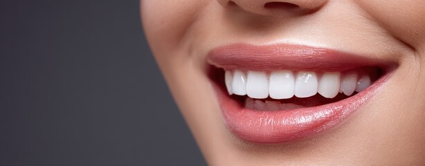 The Smile of a Woman with Perfect White Teeth and Glossy Lips