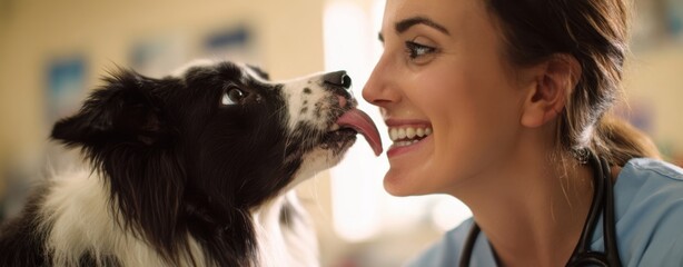The Dog and Veterinarian Sharing a Playful Moment in a Bright Clinic