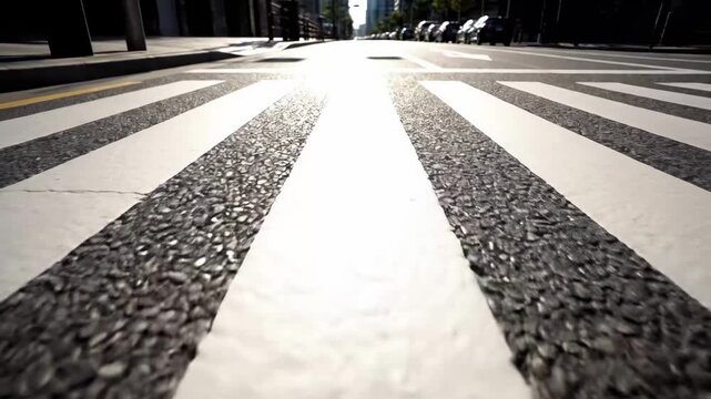 Zebra Crossing Road Marking Perspective View Low angle perspective of zebra crossing road marking representing pedestrian safety