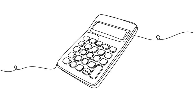 Continuous line drawing of a calculator on white background. Non editable stroke
