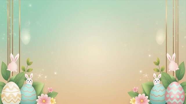 Elegant background with bunny illustrations and green leaves