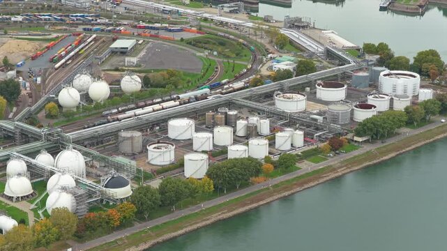 Aerial view of a german industrial chemical plant and refinery