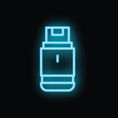 Obraz premium Bright blue outline of a usb flash drive is glowing against a black background