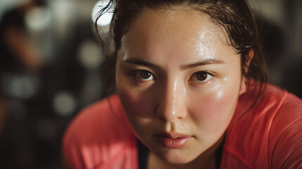 運動中に疲れた表情をしているぽっちゃり女性