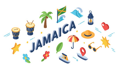 Obraz premium Jamaican icon set: culture, nature, and symbols of the caribbean island