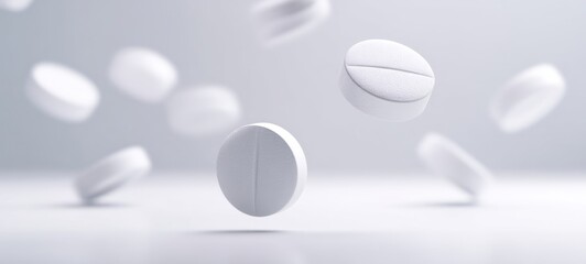 The Pills Floating in Soft Light Against a Minimal White Clinical Background
