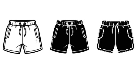 Stylish shorts trio: modern design in monochrome and pixel art variations
