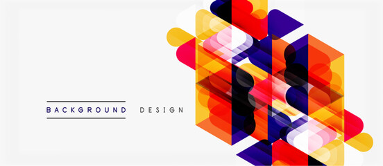 Fototapeta premium Abstract geometric shapes overlap creating vibrant colorful design. Minimalist text labels background, design elements.