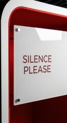 Minimalist Signage Displaying a Request for Quietude Within a Vibrant Modern Space