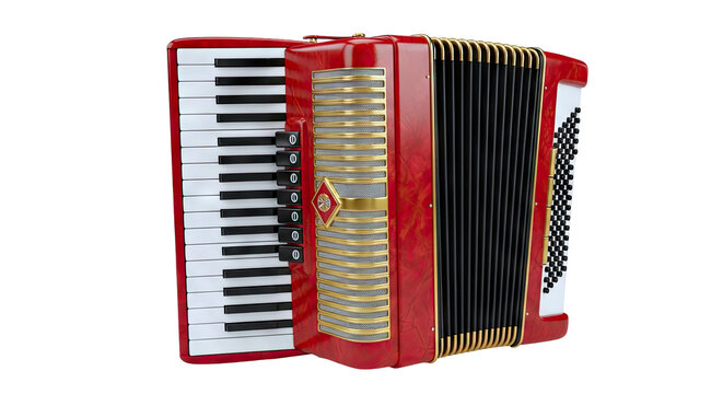 Red Accordion with Piano Keyboard and Bass Buttons