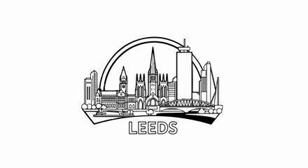 Fototapeta premium A black and white illustration of a city skyline under a large arch