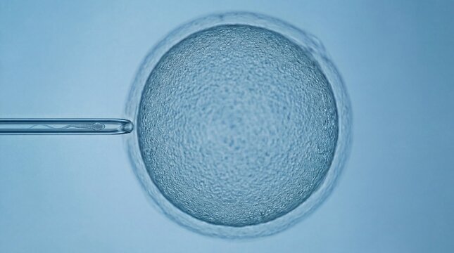 Microscopic View of ICSI Sperm Injection into Egg Cell for IVF Fertility Treatment and Reproduction Concept