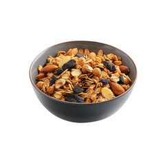 Fototapeta premium Bowl of granola with nuts, dried fruit and seeds isolated on Transparent Background