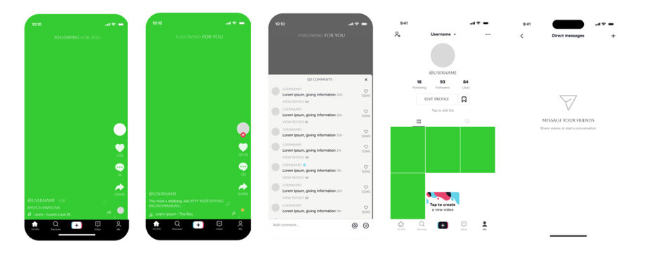 TikTok Mockup Template with Mobile Screen Layout and TikTok Logos on Transparent Background for Short-Form Content Presentation