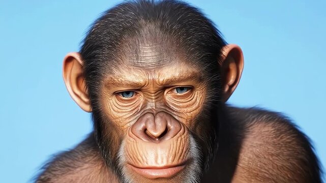 evolutionary transformation. A monkey turns into a Human. The chimpanzee (Pan troglodytes) is slowly turning into an adult male (Homo sapiens).