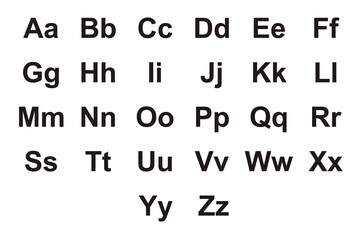 English Upper and lowercase alphabet letter pairs chart, typography learning reference, educational font layout graphic