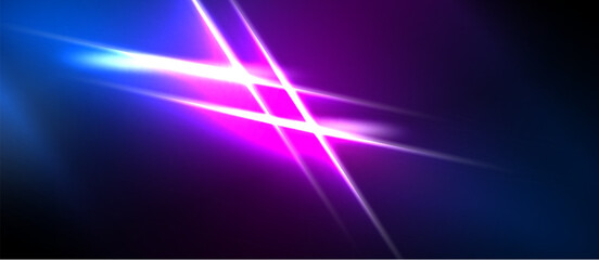 Obraz premium Abstract background features vibrant blue, purple, pink light streaks. Diagonal lines intersect creating dynamic visual effect. Dark areas contrast bright colors.