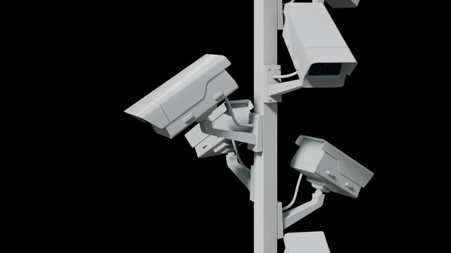 Abstract Seamless Loop 3d Animation of Security CCTV Cameras on Pole