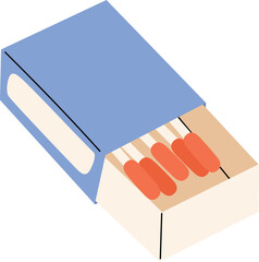 Opened blue a matchbox with matchstick illustration