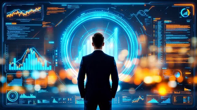 Businessman viewing digital data dashboard