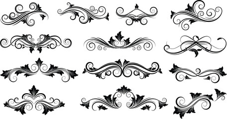 Intricate floral swirls and flourishes form decorative elements silhouette high quality