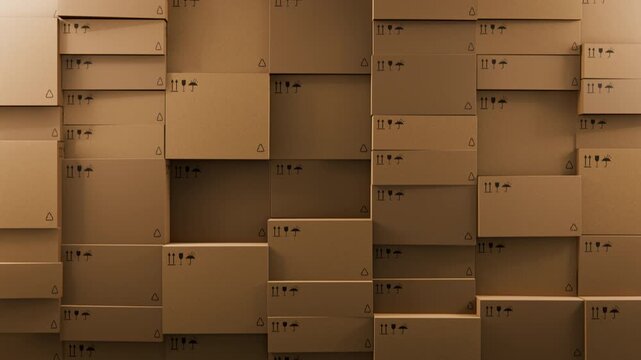 Endless Seamless Loop 3d Animation of Cardboard Boxes Wall Logistics Background