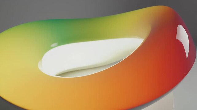A smooth, toroidal object glows with a gradient of green, yellow, orange, and red