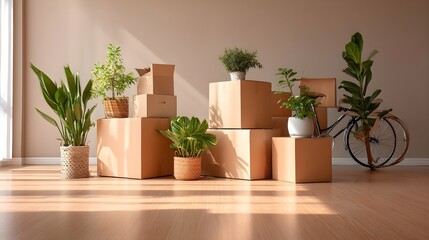 明るい室内と段ボール