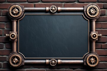 Blank signboard made of metal, steampunk mockup design.