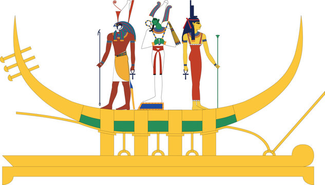 Abydos Triad Sacred Barge Vector Ancient Egyptian Gods Illustration