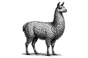 Fototapeta premium Detailed llama engraving with vintage black and white style