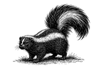Elegant ink sketch of a skunk in detailed black and white art style