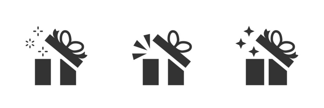 Gift box icons set. Package of surprises. An unexpected collection of gift boxes. Collection of gift boxes with ribbon. Christmas gift icon illustration. Style of lines and silhouettes. Vector