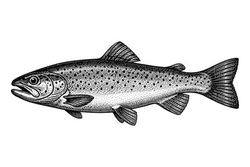 Obraz premium Detailed engraved salmon art in black and white