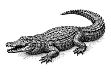 Fototapeta premium Detailed crocodile in vintage engraving style