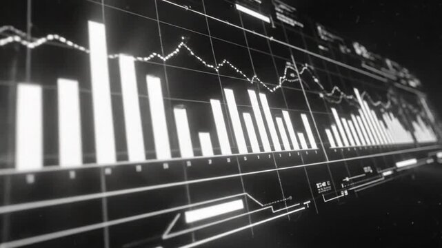 Futuristic data analysis interface with digital graphs and charts revealing information and statistical results