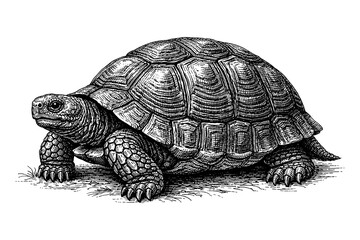 Fototapeta premium Detailed black and white tortoise drawing in vintage engraving style